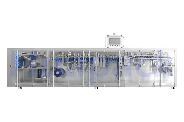 Горизонтальная фасовочно-упаковочная машина для формирования фигурных пауч-пакетов из рулона с двумя дозирующими головками