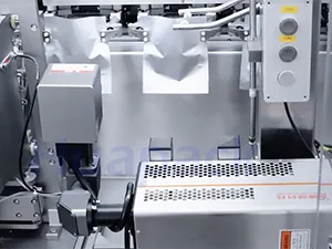 Сервоприводная машина для упаковки в пауч-пакеты с зип-замком из рулонной плёнки с двумя наполнительными головками