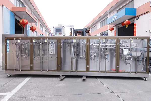 Сервоприводная машина для упаковки в пауч-пакеты с зип-замком из рулонной плёнки с двумя наполнительными головками